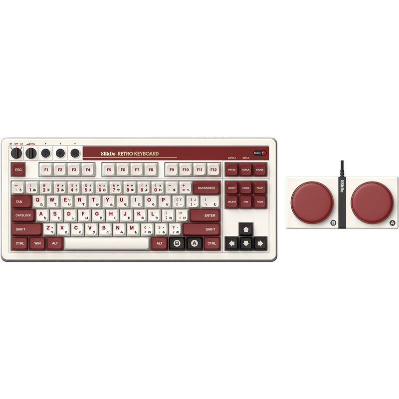 Afbeelding laden in galerijviewer, 8bitdo retro mechanical keyboard fami edition (beige, us lay-out (qwerty), kailh box white, 80% (tkl), bluetooth low energy, wireless 2.4g, usb)

