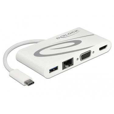 Delock usb-c 3.1 > hdmi + vga + lan + usb adapter (wit, 0,14 meter, 4k 30 hz)