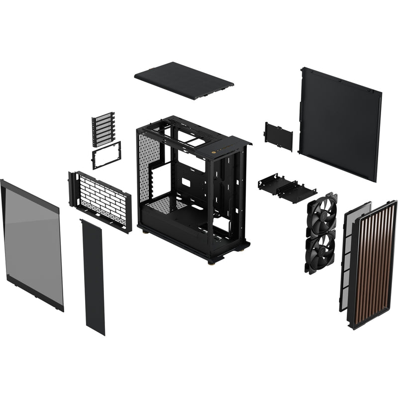 Afbeelding laden in galerijviewer, Fractal design north midi tower behuizing (zwart houtkleur | 2x usb-a | 1x usb-c | tempered glass)

