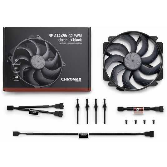 Noctua nf-a14x25r g2 pwm chromax.black case fan (zwart, 140 x 140 x 25 mm)