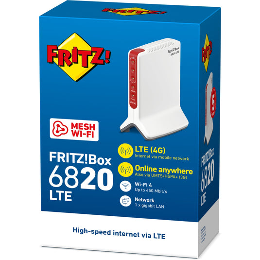 Fritz! box 6820 lte v3 international wlan lte router (wit rood, 4g (lte), 3g 3g+ (umts hspa+), mesh wi-fi)