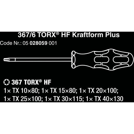Wera 367 6 torx hf-schroevendraaierset kraftform plus + rek (zwart groen, 6‑delig)