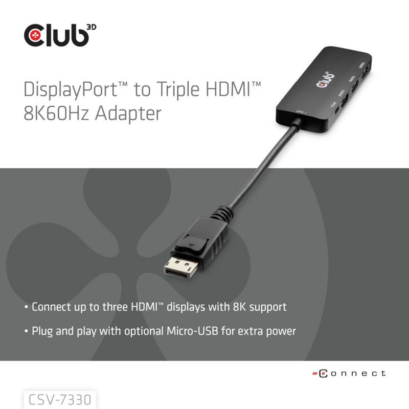 Afbeelding laden in galerijviewer, Club 3d displayport naar triple hdmi 8k60hz hub (zwart)
