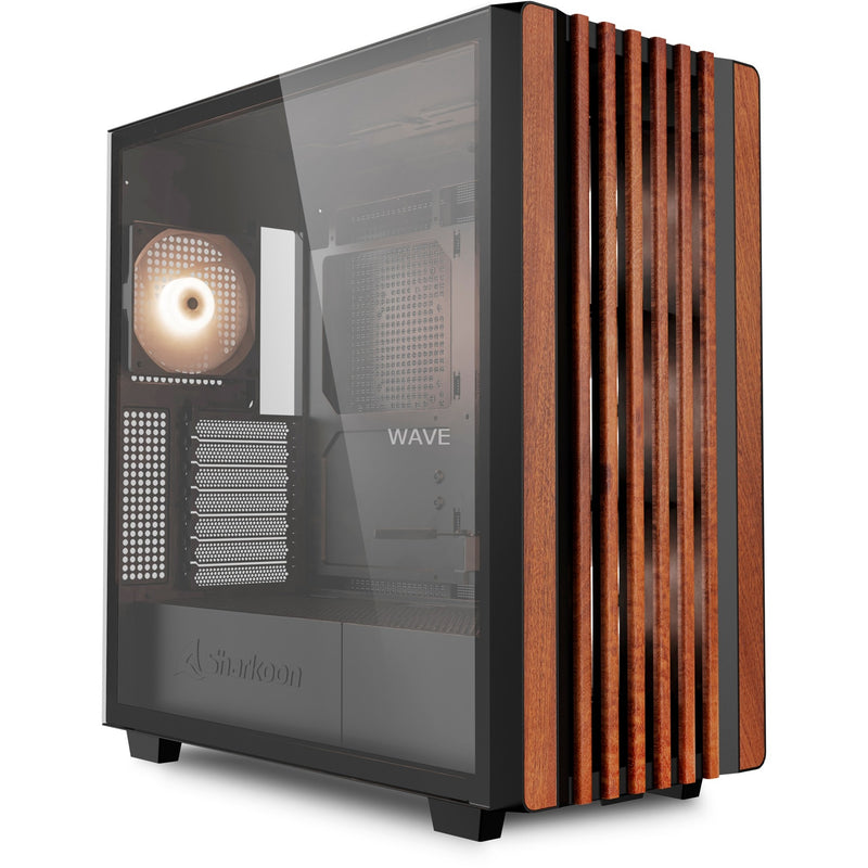 Afbeelding laden in galerijviewer, Sharkoon rebel c70g rgb midi tower behuizing (zwart houtkleur | 2x usb-a | 1x usb-c | rgb | tempered glass)
