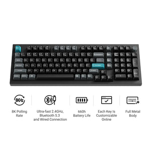 Keychron q5 ultra-m3 8k wireless custom mechanical keyboard (zwart, us lay-out (qwerty), silk pom banana, 96%, rgb, hot swap, 8k, 2.4 ghz | bluetooth 5.2 | usb-c)