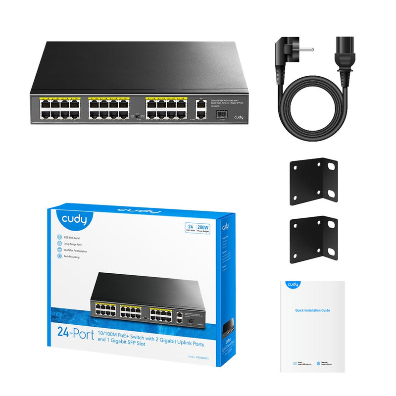 Afbeelding laden in galerijviewer, Cudy 24-port 10 100m poe+ switch (zwart)
