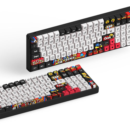 Iqunix f97 graffiti diary wireless mechanical keyboard (zwart, us lay-out (qwerty), cherry mx silent red, 96%, rgb leds, hot-swappable, pbt, 2.4ghz | bluetooth 5.1 | usb-c)
