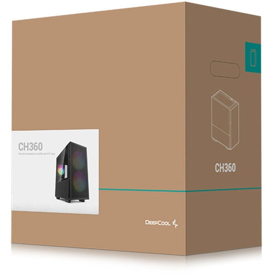 Deepcool ch360 mini tower behuizing (zwart | 1x usb-a | 1x usb-c | rgb | tempered glass)