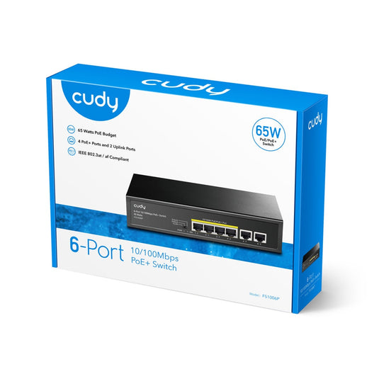Cudy 6-port 10 100m poe+ switch (zwart)
