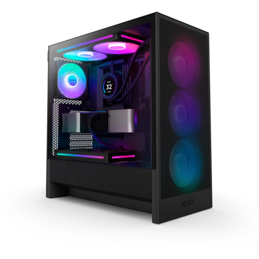 Nzxt h5 flow rgb v2 midi tower behuizing (zwart | 1x usb-a | 1x usb-c | rgb | tempered glass)