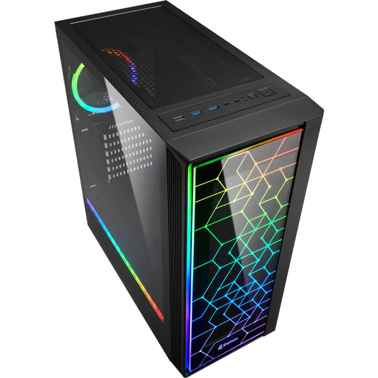 Sharkoon rgb lit 100 midi tower behuizing (zwart | 3x usb-a | rgb | window)