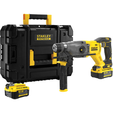 Stanley fatmax v20 18v borstelloze accu hamerboorcombokit boorhamer (geel zwart, sds+, 2 accu's en lader inbegrepen, met koffer)
