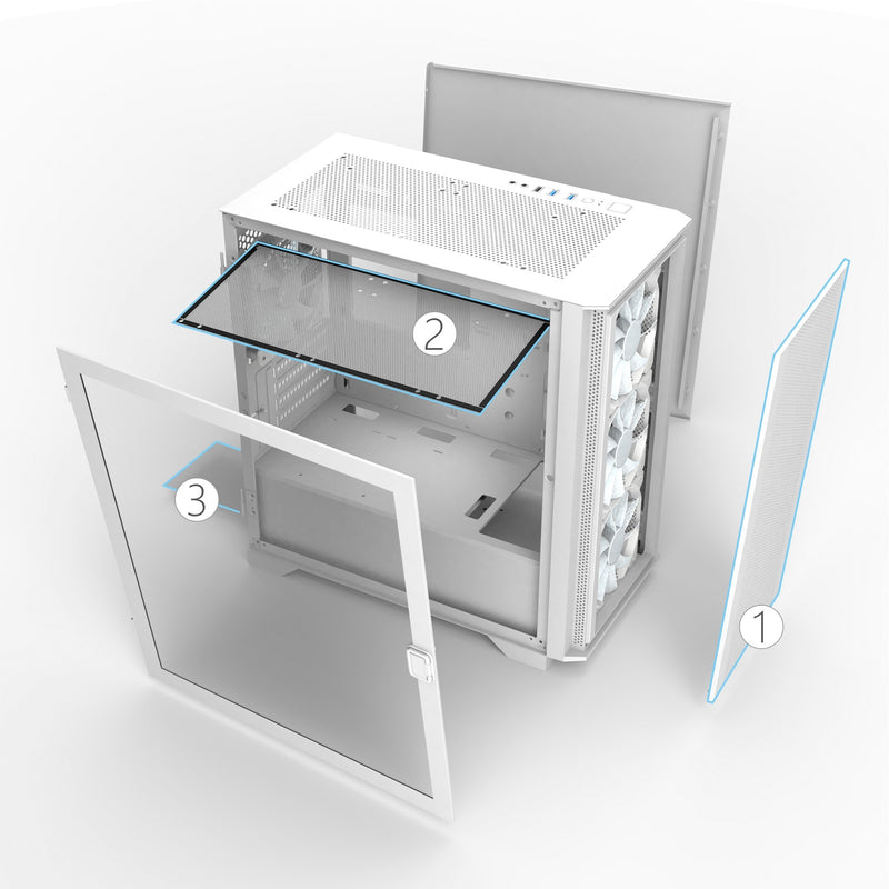 Afbeelding laden in galerijviewer, Montech air 100 argb mini tower behuizing (wit | 3x usb-a | tempered glass)
