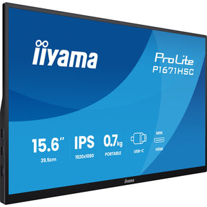 Iiyama prolite p1671hsc-b1 15.6 monitor (zwart (mat), 1x mini hdmi, 2x usb-c)