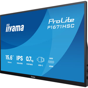 Iiyama prolite p1671hsc-b1 15.6 monitor (zwart (mat), 1x mini hdmi, 2x usb-c)
