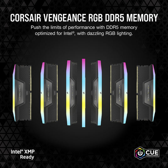 Corsair vengeance rgb 32 gb ddr5-6000 (2x 16 gb) werkgeheugen (zwart, cmh32gx5m2b6000c38, xmp 3.0)