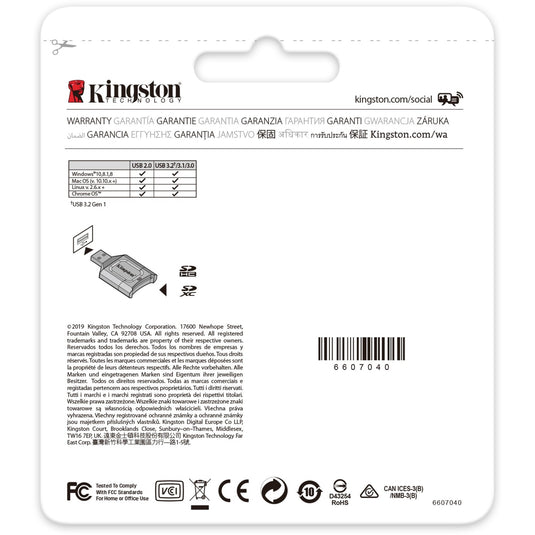 Kingston mobilelite plus sd reader kaartlezer (zwart, usb 3.2 gen 1)