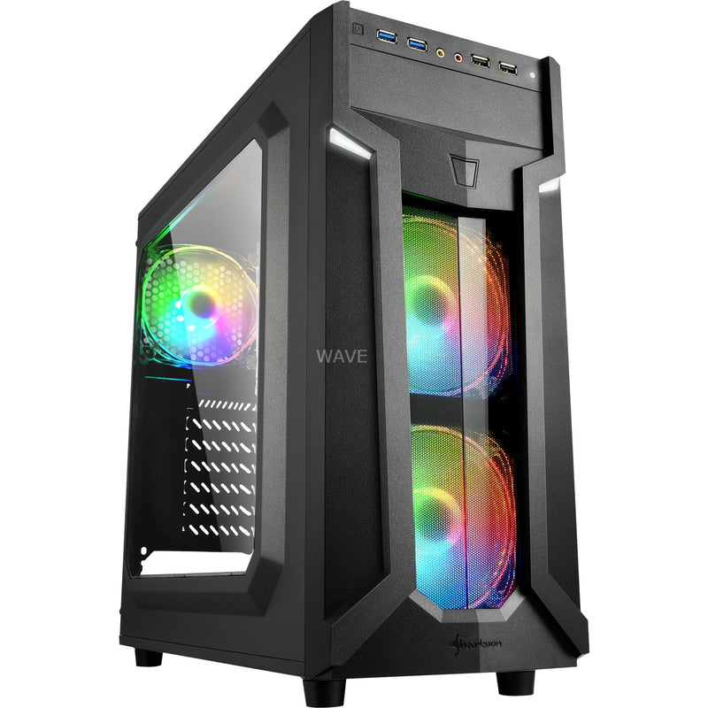 Afbeelding laden in galerijviewer, Sharkoon vg6-w rgb midi tower behuizing (zwart | 4x usb-a | rgb | window)
