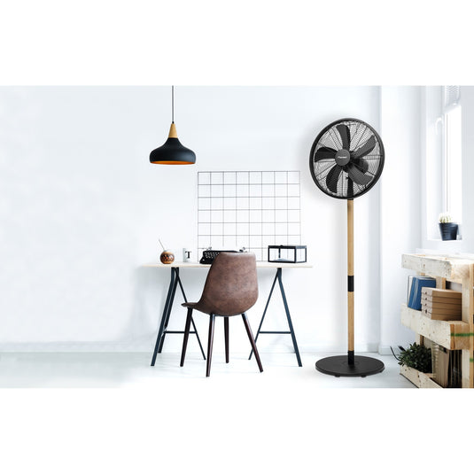 Bestron dfs45wb design statiefventilator (zwart houtkleur, ø 45 cm | stijlvol hout desgin)