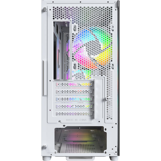 Montech x5m midi tower behuizing (wit | 2x usb-a | 1x usb-c | rgb | tempered glass)