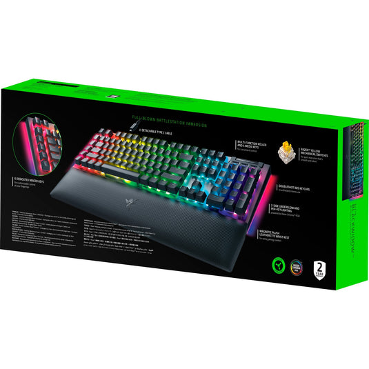 Razer blackwidow v4, gaming toetsenbord (zwart, us lay-out, yellow, rgb leds, doubleshot abs)