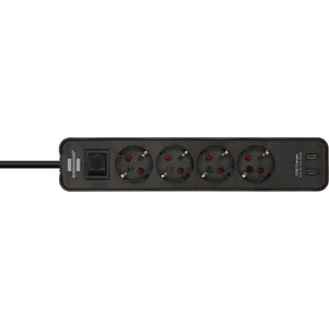 Brennenstuhl ecolor 4-voudige stekkerdoos met 2 usb-laadaansluitingen stekkerdoos (zwart, 2x usb-c)