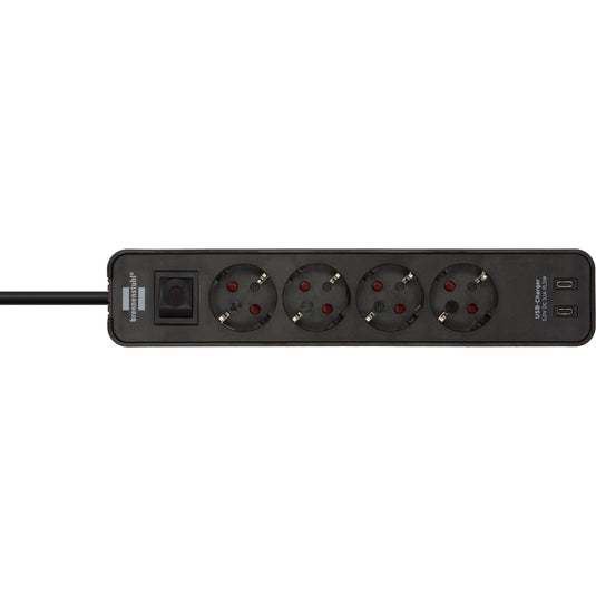 Brennenstuhl ecolor 4-voudige stekkerdoos met 2 usb-laadaansluitingen stekkerdoos (zwart, 2x usb-c)