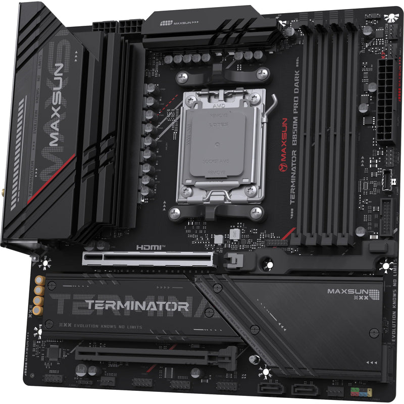 Afbeelding laden in galerijviewer, Maxsun ms-terminator b850m pro dark wifi socket am5 moederbord (zwart, raid, 2.5 gb-lan, wlan, bt, sound, µatx)

