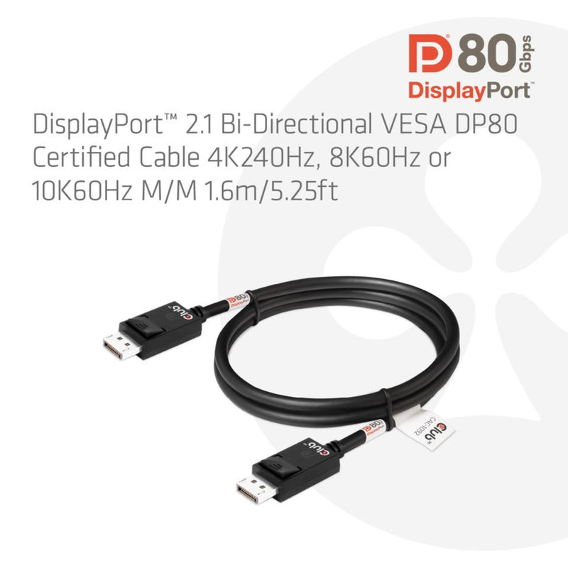 Afbeelding laden in galerijviewer, Club 3d gecertificeerde displayport 2.1 kabel (zwart, 1,6 meter, 10k)
