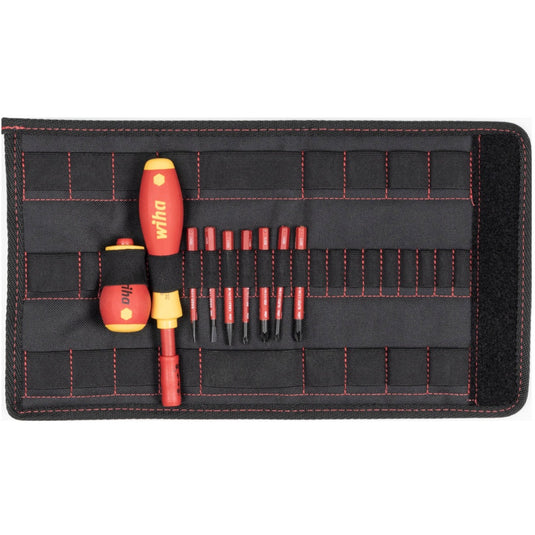 Wiha schroevendraaier en bitset slimvario (rood geel, sleufkop, pozidriv, plusmin pozidriv 10-delig incl. opvouwbaar etui)