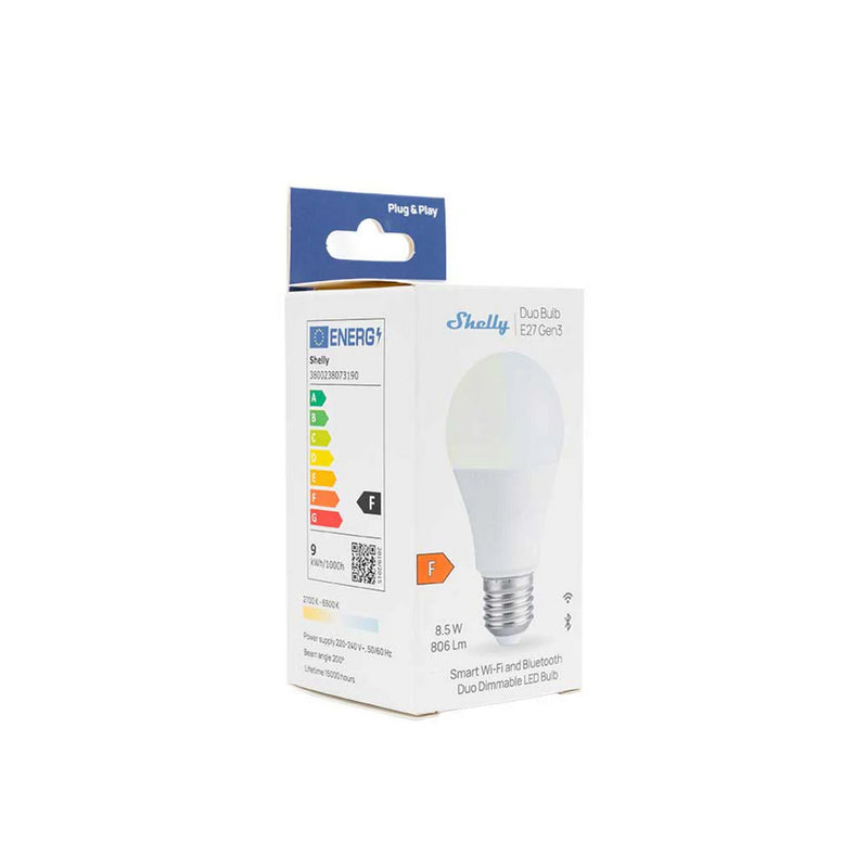 Afbeelding laden in galerijviewer, Shelly duo bulb e27 gen3 ledlamp (wit, 2700-6500k, wifi, bluetooth, dimbaar)
