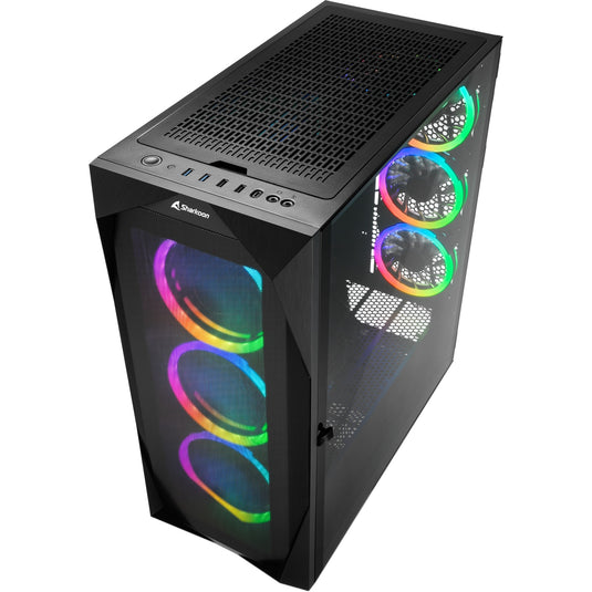 Sharkoon rev300 midi tower behuizing (zwart | 4x usb-a | 1x usb-c | rgb | tempered glass)