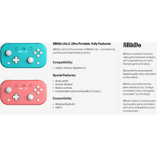 8bitdo lite 2 pink gamepad (pink, android, switch, raspberry pi)