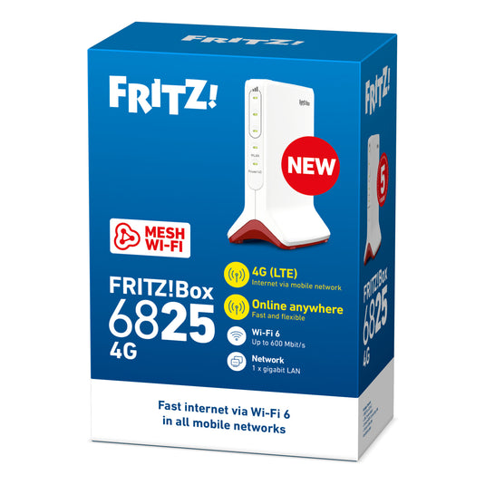Fritz! box 6825 4g edition international wlan lte router (wit rood, mesh wi-fi, 4g 3g)