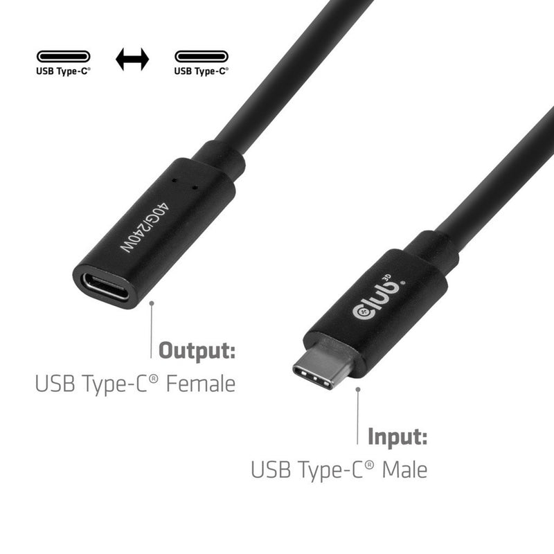 Afbeelding laden in galerijviewer, Club 3d usb-c 40 gbps verlengkabel (zwart, 1 meter, 8k 60hz, pd 240 watt)

