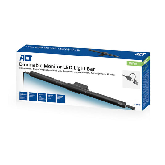 Act connectivity dimbare monitor led lichtbalk led-bar (zwart, usb-voeding, 3000k-6500k)