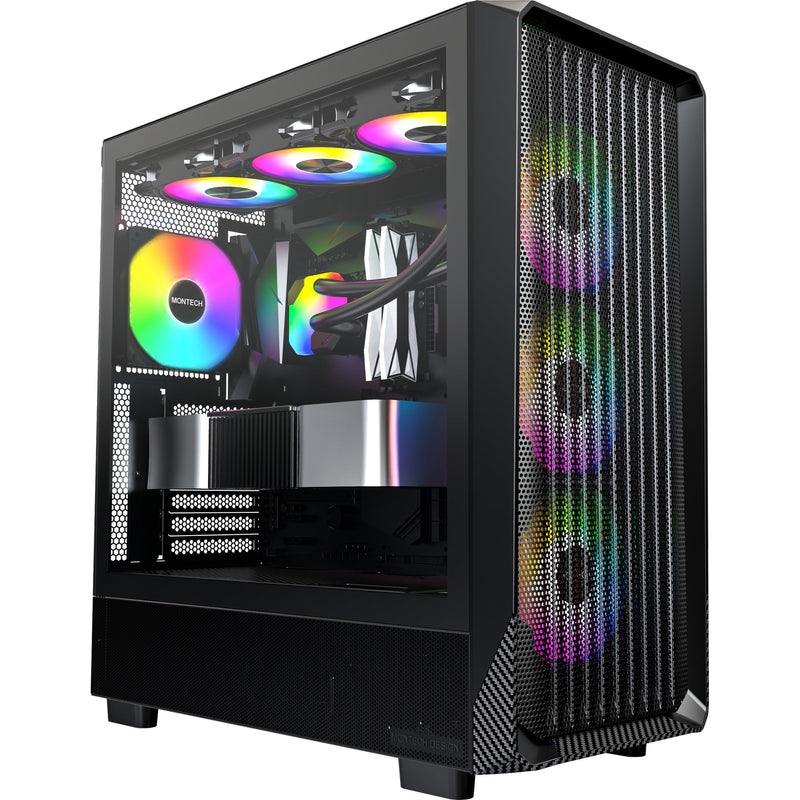 Afbeelding laden in galerijviewer, Montech x5 midi tower behuizing (zwart | 2x usb-a | 1x usb-c | tempered glass)
