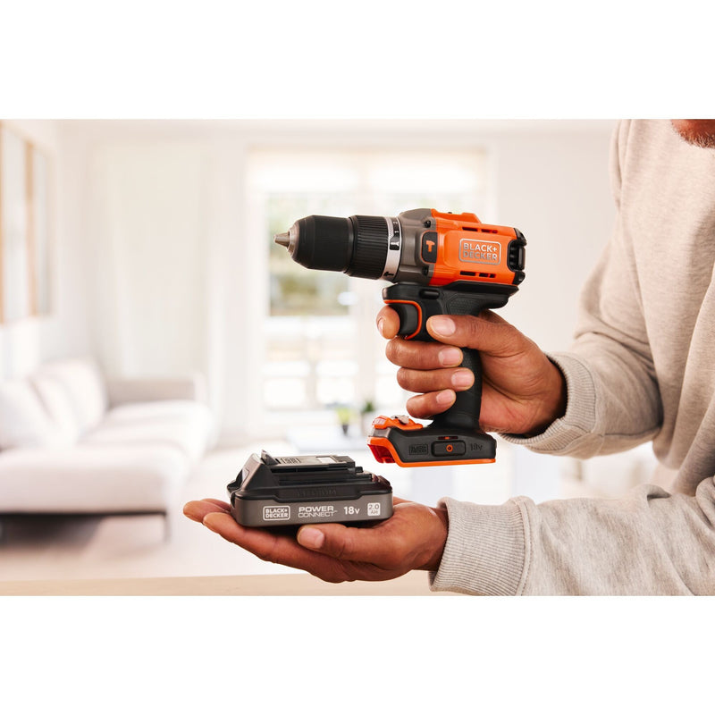 Afbeelding laden in galerijviewer, Black+decker 18v 2.0ah schroefklopboormachine (zwart oranje, accu en oplader inbegrepen.)
