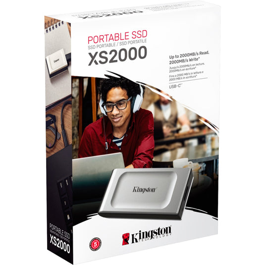 Kingston xs2000 portable 4 tb externe ssd (zilver zwart, sxs2000 2000g, usb-c 3.2 (20 gbit s))