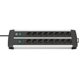 Brennenstuhl premium-alu-line techniek stekkerdoos duo 16-voudig (zwart zilver, 16x stekker, 3 meter)