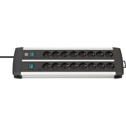 Brennenstuhl premium-alu-line techniek stekkerdoos duo 16-voudig (zwart zilver, 16x stekker, 3 meter)