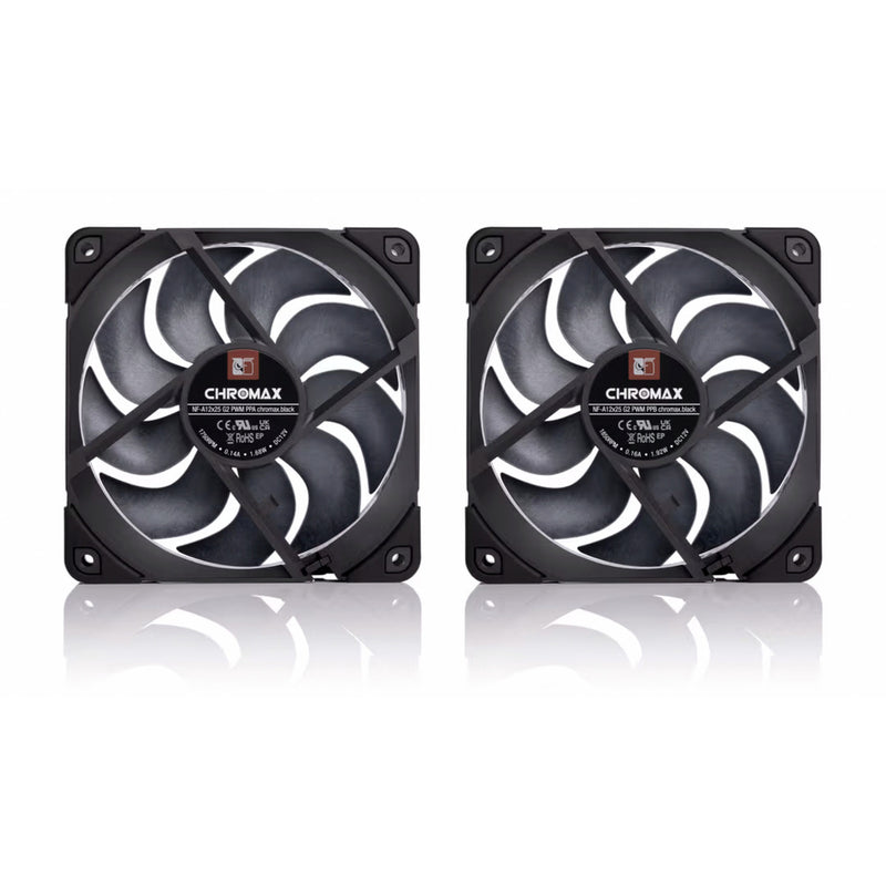 Afbeelding laden in galerijviewer, Noctua nf-a12x25 g2 pwm sx2-pp chromax.black case fans (zwart, 2 stuks, 120 x 120 x 25 mm)
