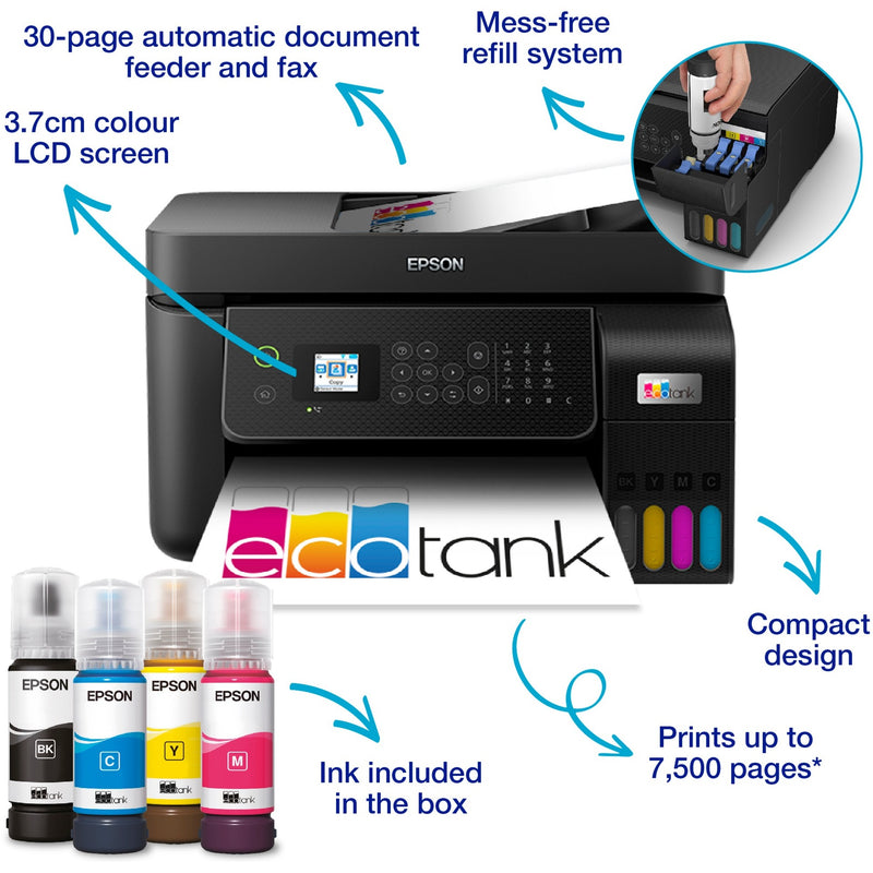Afbeelding laden in galerijviewer, Epson ecotank et-4800 all-in-one inkjetprinter met faxfunctie (zwart)
