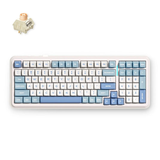 Mchose k99 v2 wireless gasket mount mechanical keyboard (wit, us lay-out (qwerty), kailh box icy creamsicle, 99%, rgb, pbt keycaps, hot-swap, 2.4 ghz | bluetooth | usb-c)