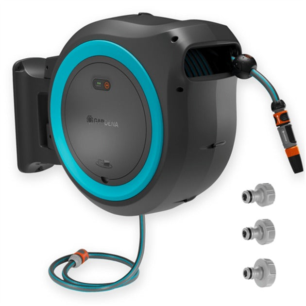 Afbeelding laden in galerijviewer, Gardena 35 m wand-slangenbox powerroll xl slanghaspel (grijs turquoise, 35 meter, accu en oplader niet inbegrepen, power for all alliance)

