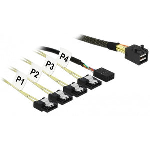 Delock interne minisas-hd sff-8643 naar 4x 7-pin sata adapterkabel (zwart, 1 meter, met sideband)