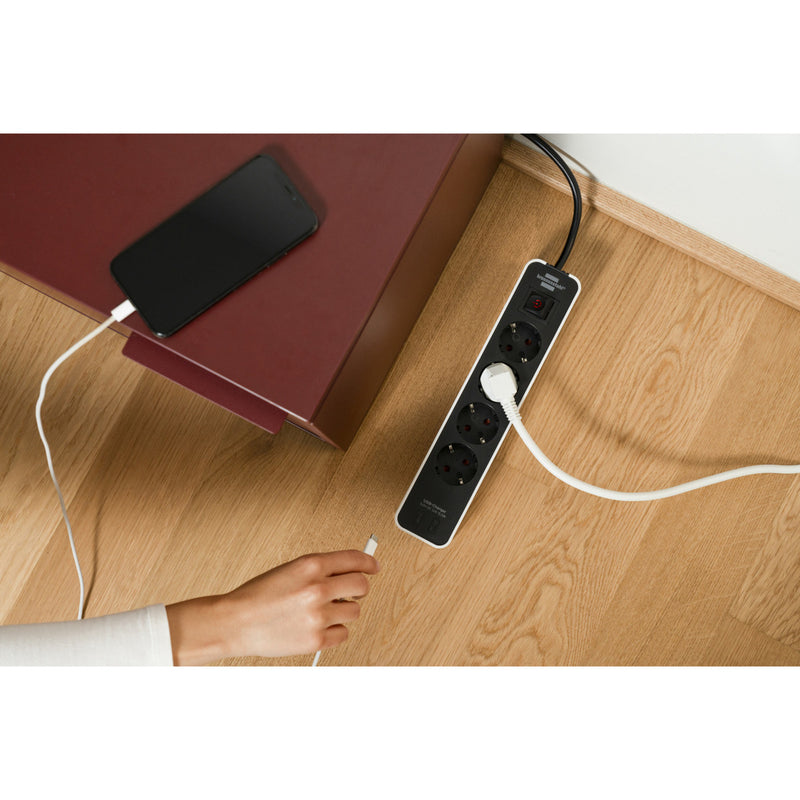 Afbeelding laden in galerijviewer, Brennenstuhl ecolor 4-voudige stekkerdoos met 2 usb-laadpoorten (meervoudige stekkerdoos usb c met schakelaar en 1,5m kabel)
