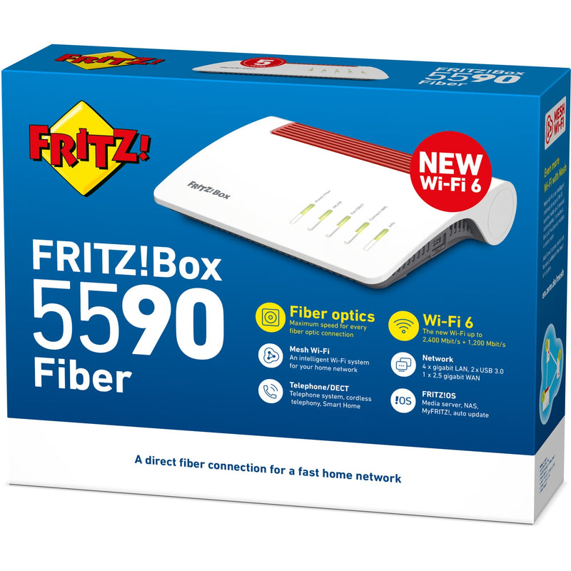 Afbeelding laden in galerijviewer, Fritz! box 5590 fiber edition internationaal router (wit rood, mesh wi-fi)
