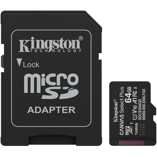 Kingston canvas select plus 64 gb microsdxc geheugenkaart (zwart, uhs-i u1, class 10, v10, incl. sd adapter)