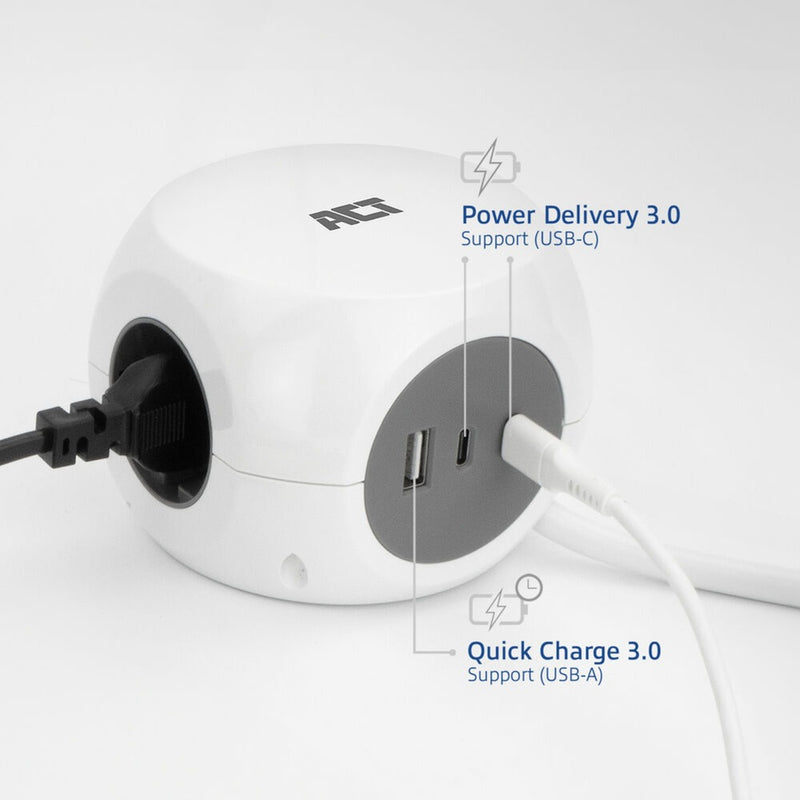 Afbeelding laden in galerijviewer, Act connectivity act stekkerdoos kubus met 3 stopcontacten, 30w power delivery usb-c a poorten, kabellengte 1,5m ac2425
